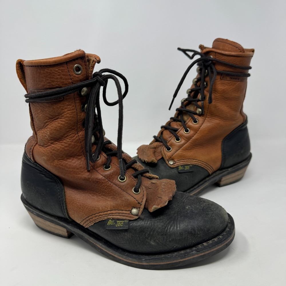 AdTec Tumble Full-Grain‎ Leather Work Boot Black Brown 2179 Women's Size 8